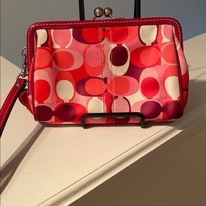 Coach Stylish Pink and Red Women's Clutch wristlet  kiss lock